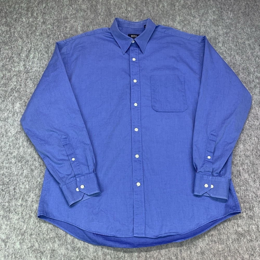 VTG Hugo Boss Men's Blue 100% COTTON Button Down Dress Shirt - Size M  17 34/35